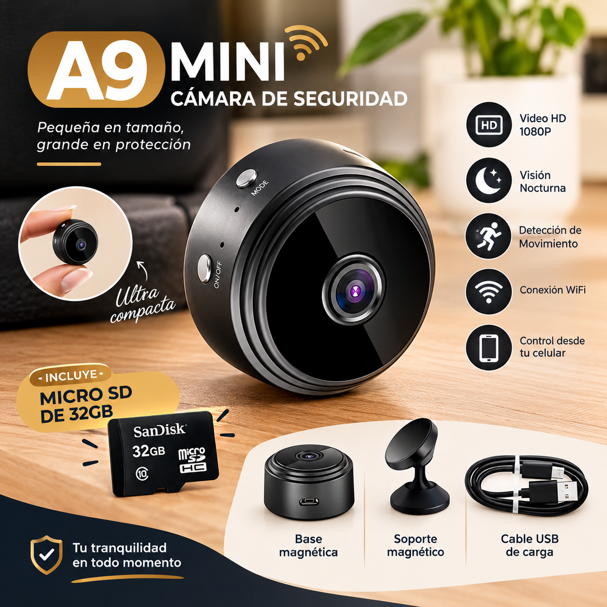 MINI CÁMARA A9 WIFI + REGALO